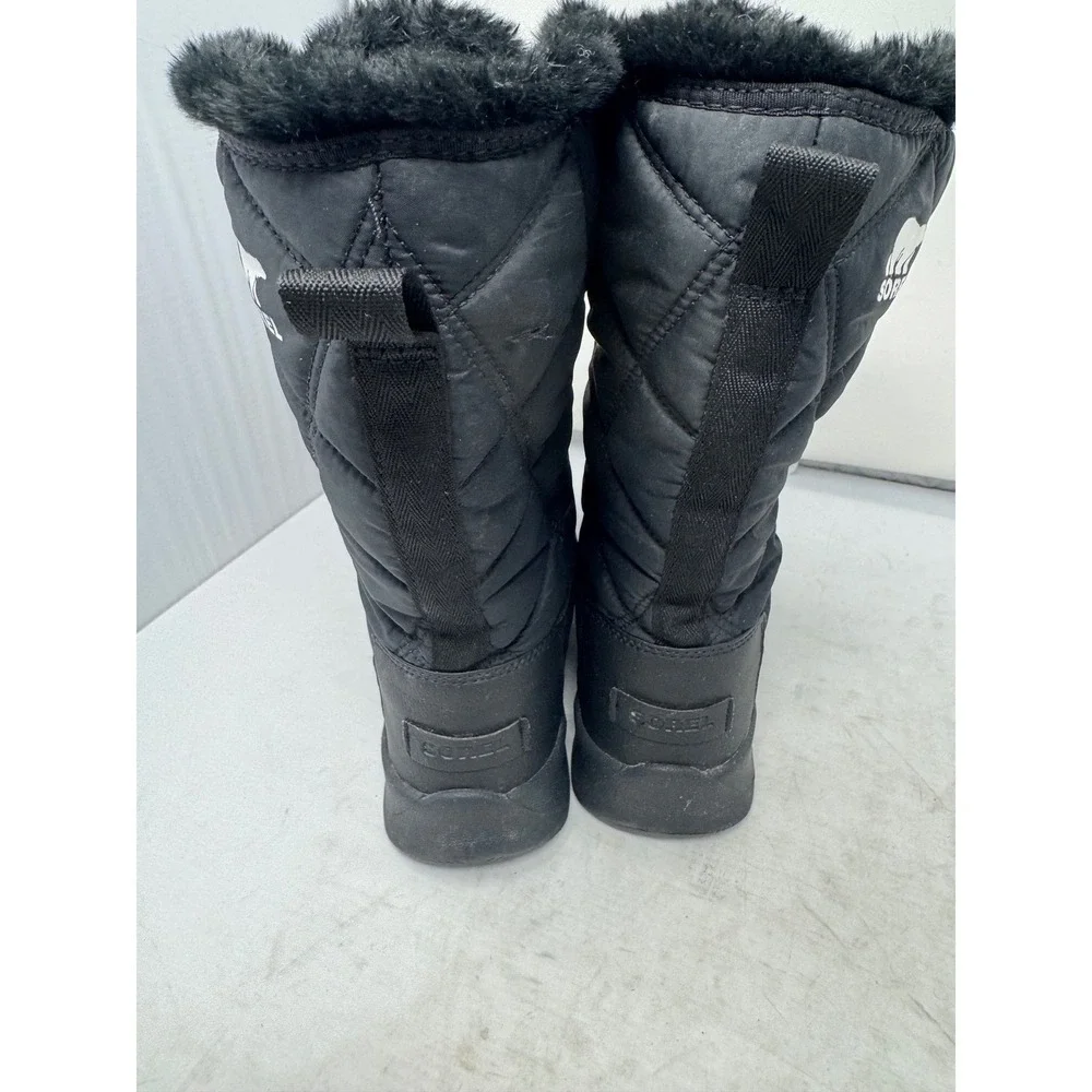 🔥Sorel Whitney🖤Tall Lace Black insulated Waterproof Winter Snow Boots‎ Fur 7.5